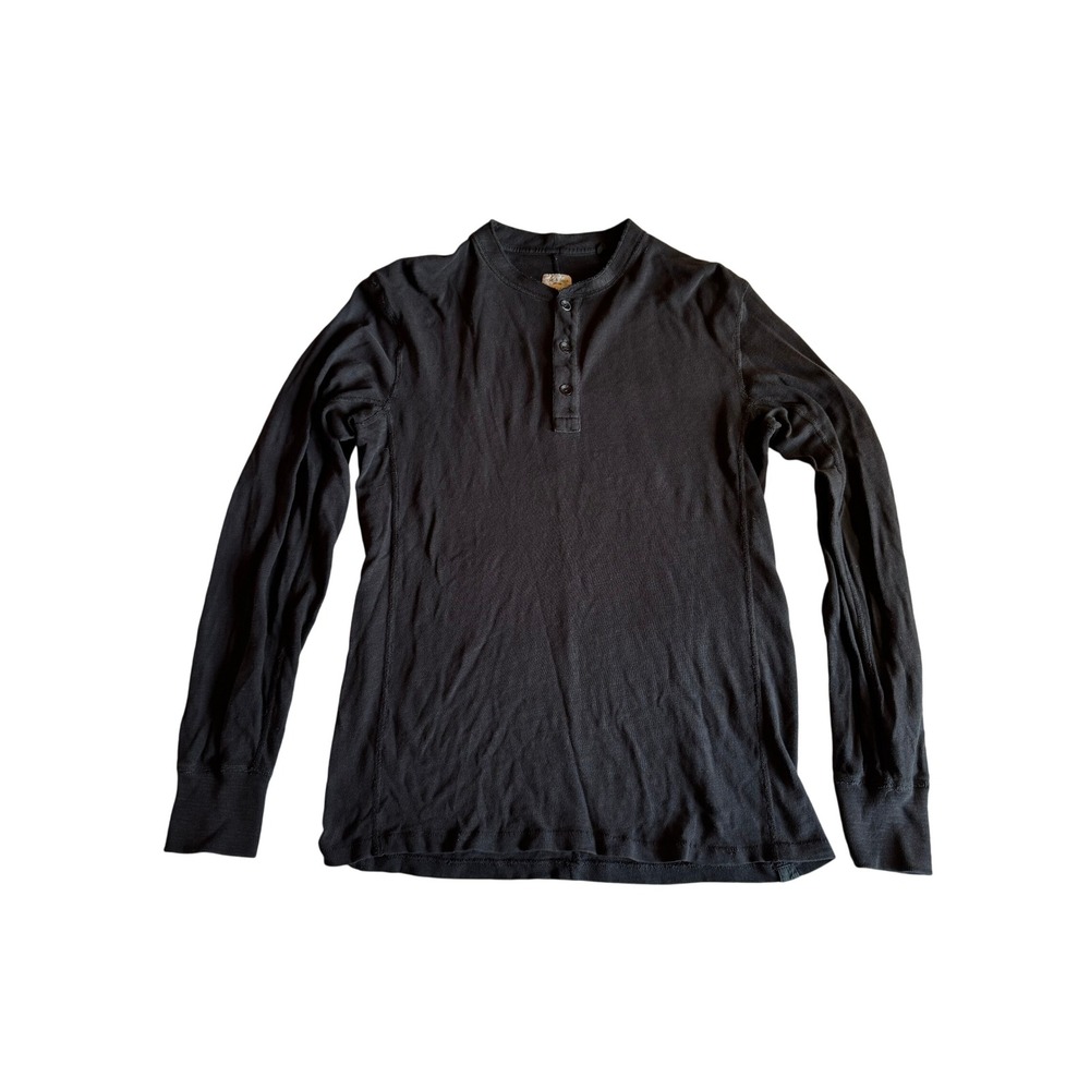Rag & Bone Mens Long Sleeve Henley Shirt Raw Edge Black Cotton Small